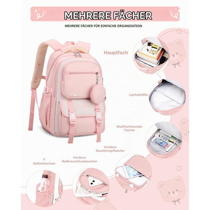 Schulrucksack Trolley Mädchen Rosa, 30L, Höhenverstellbar