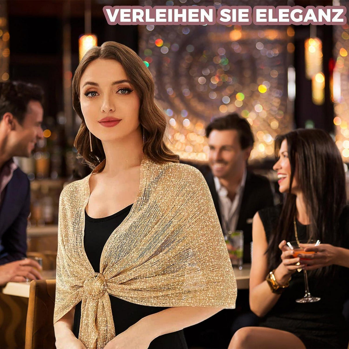 Glitzer Stola Damen mit Schnalle, Abendkleid Schal Gold