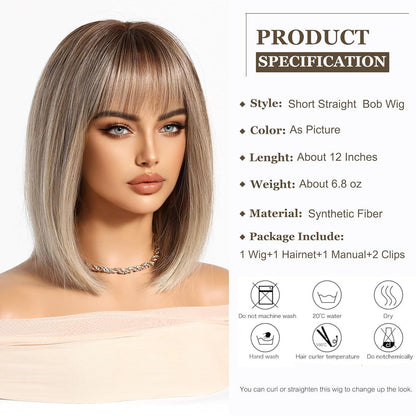 Blonde Bob Perücke mit Fransen – Schulterlang, Synthetisch Ombre