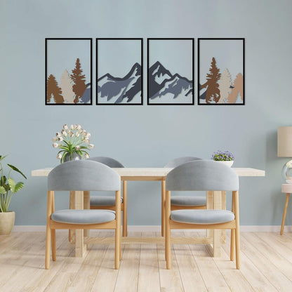Metall Bergwandbild 4er Set – Gebirgswald Dekor