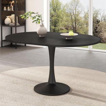 Ausziehbarer Esstisch oval, Schwarz – 100/140 x 100 cm