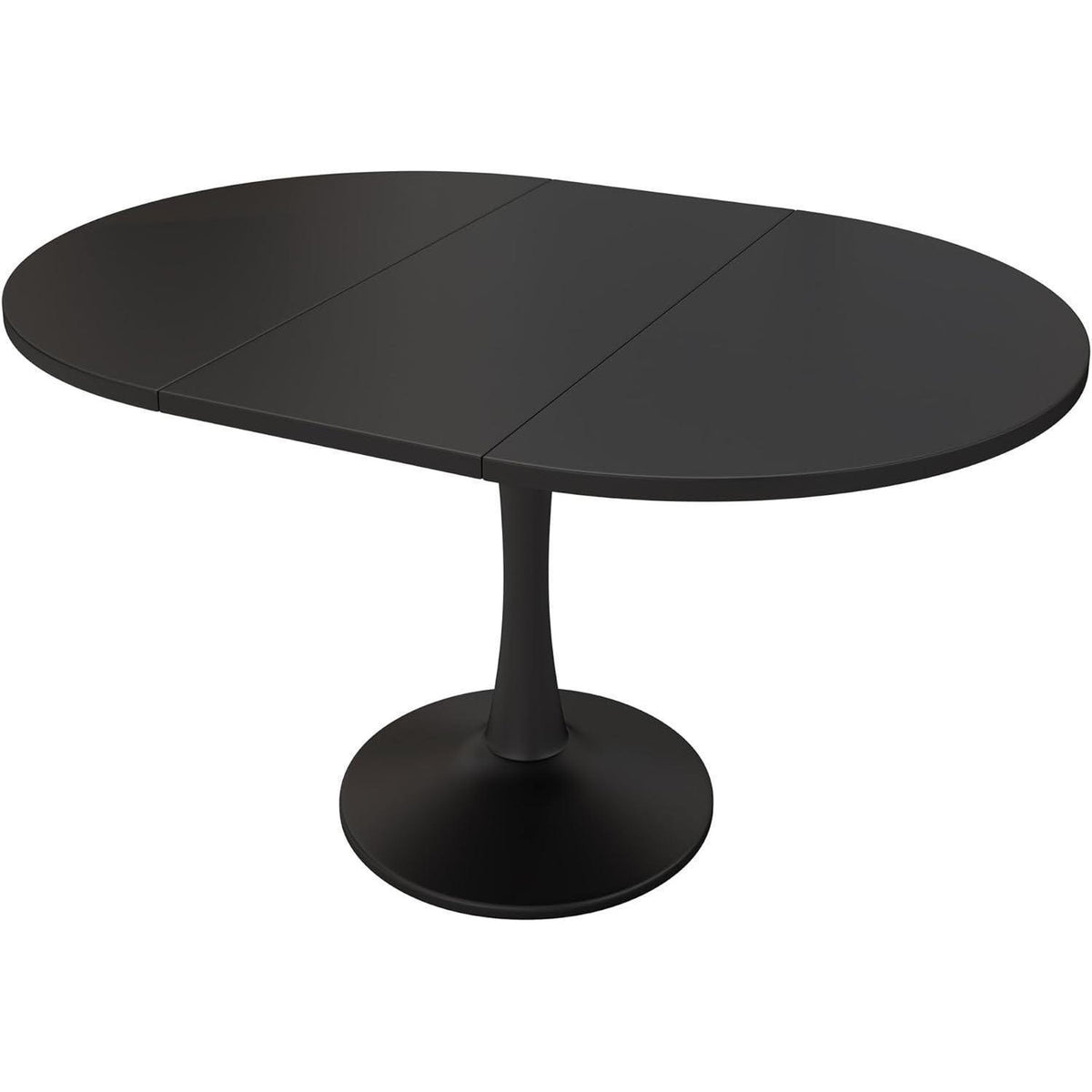 Ausziehbarer Esstisch oval, Schwarz – 100/140 x 100 cm