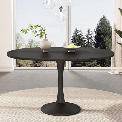 Ausziehbarer Esstisch oval, Schwarz – 100/140 x 100 cm