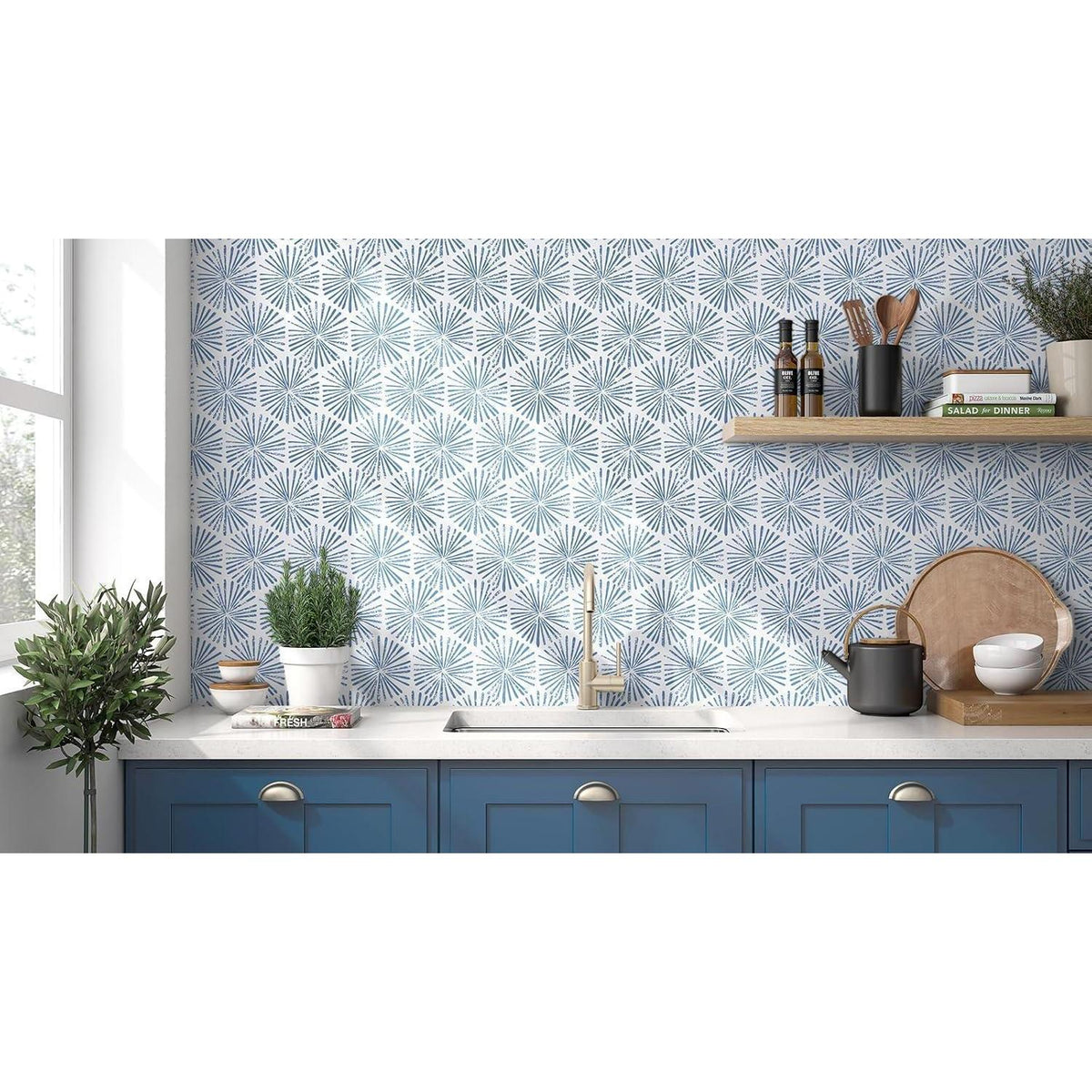 Selbstklebende Tapete Blau-Weiß Geometrisch 44cm x 10m