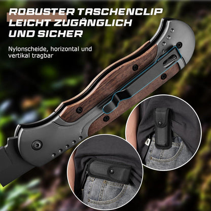 Zweihand Klappmesser 42a – Robustes EDC Taschenmesser mit Holzgriff