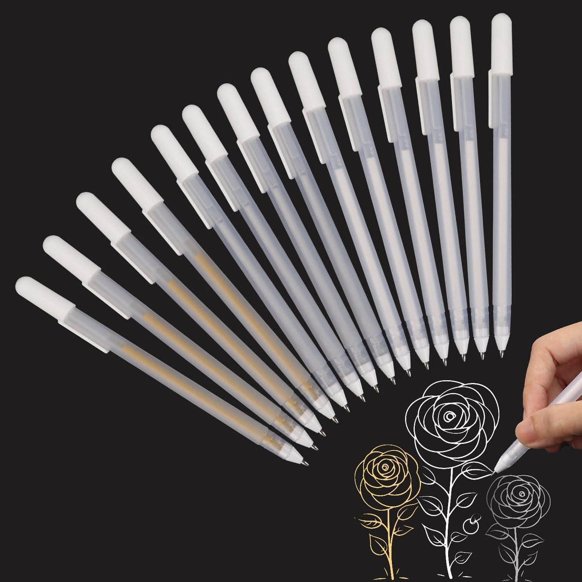 16er Set Gelstifte Weiß, Gold & Silber – 0,8mm Feinliner