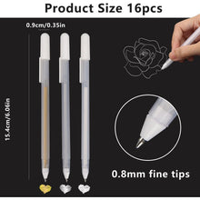 16er Set Gelstifte Weiß, Gold & Silber – 0,8mm Feinliner