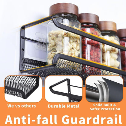 Gewürzregal 4er Set Schwarz Metall ohne Bohren