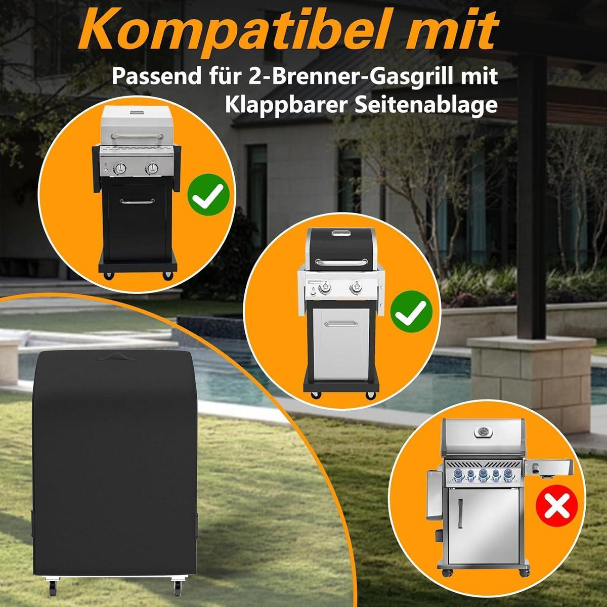 Wetterfeste Grillabdeckung für 2-Brenner Gasgrills (82x61x110cm)