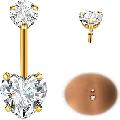 G23 Titan Bauchnabelpiercing mit Herz-Anhänger Gold Silber