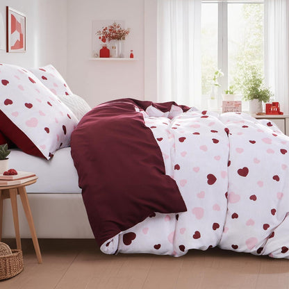 Bettwäsche-Set 200x220 Herzen Rot Rosa - 3-teilig Mikrofaser