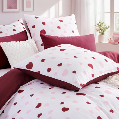 Bettwäsche-Set 200x220 Herzen Rot Rosa - 3-teilig Mikrofaser