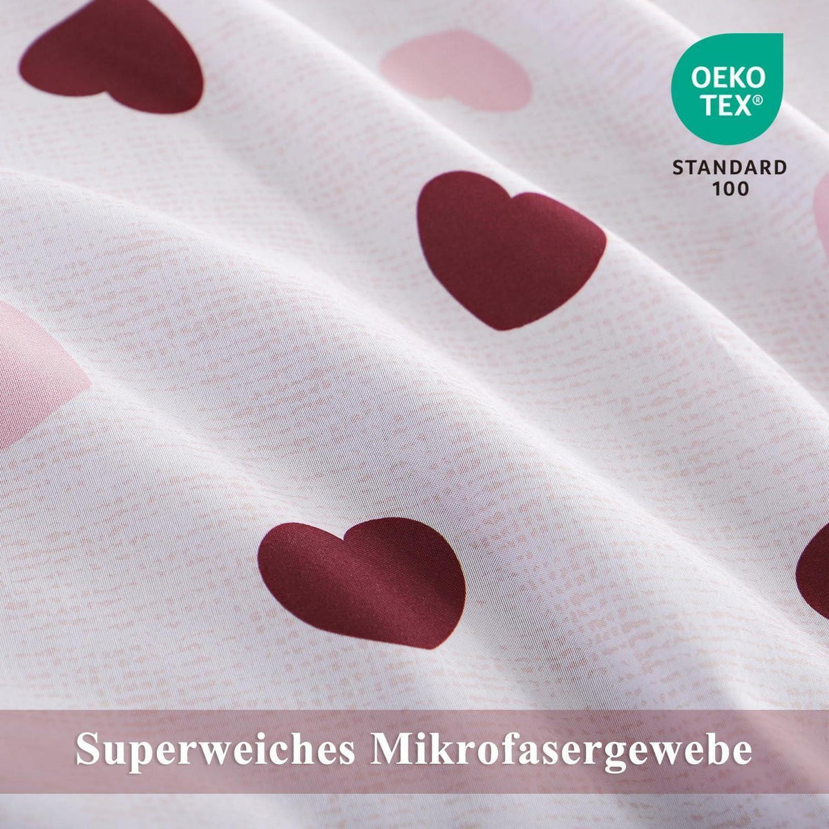 Bettwäsche-Set 200x220 Herzen Rot Rosa - 3-teilig Mikrofaser