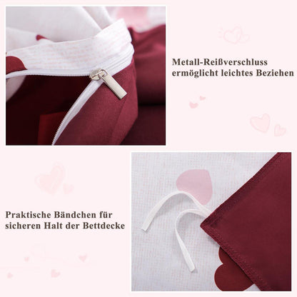Bettwäsche-Set 220x240 Herzen Rot Rosa - 3-teilig Mikrofaser