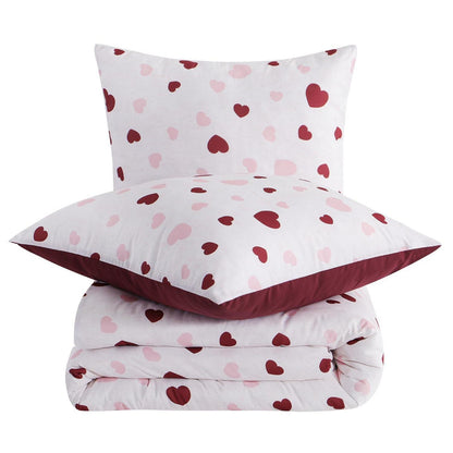 Bettwäsche-Set 220x240 Herzen Rot Rosa - 3-teilig Mikrofaser