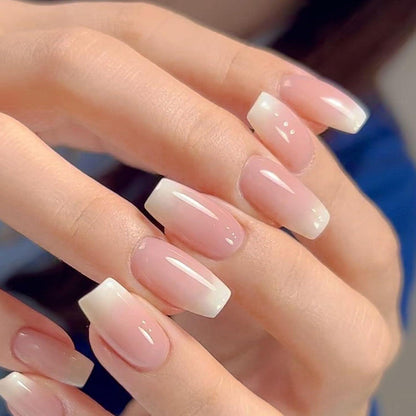 360er Set Ballerina Press on Nails Rosa Weiß Farbverlauf mit Nagelöl