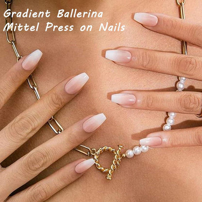 360er Set Ballerina Press on Nails Rosa Weiß Farbverlauf mit Nagelöl
