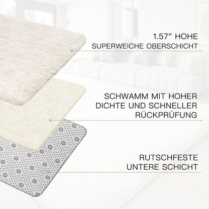 Grauer Hochflor Teppich 240x340 – Flauschiger Wohnzimmerteppich Waschbar