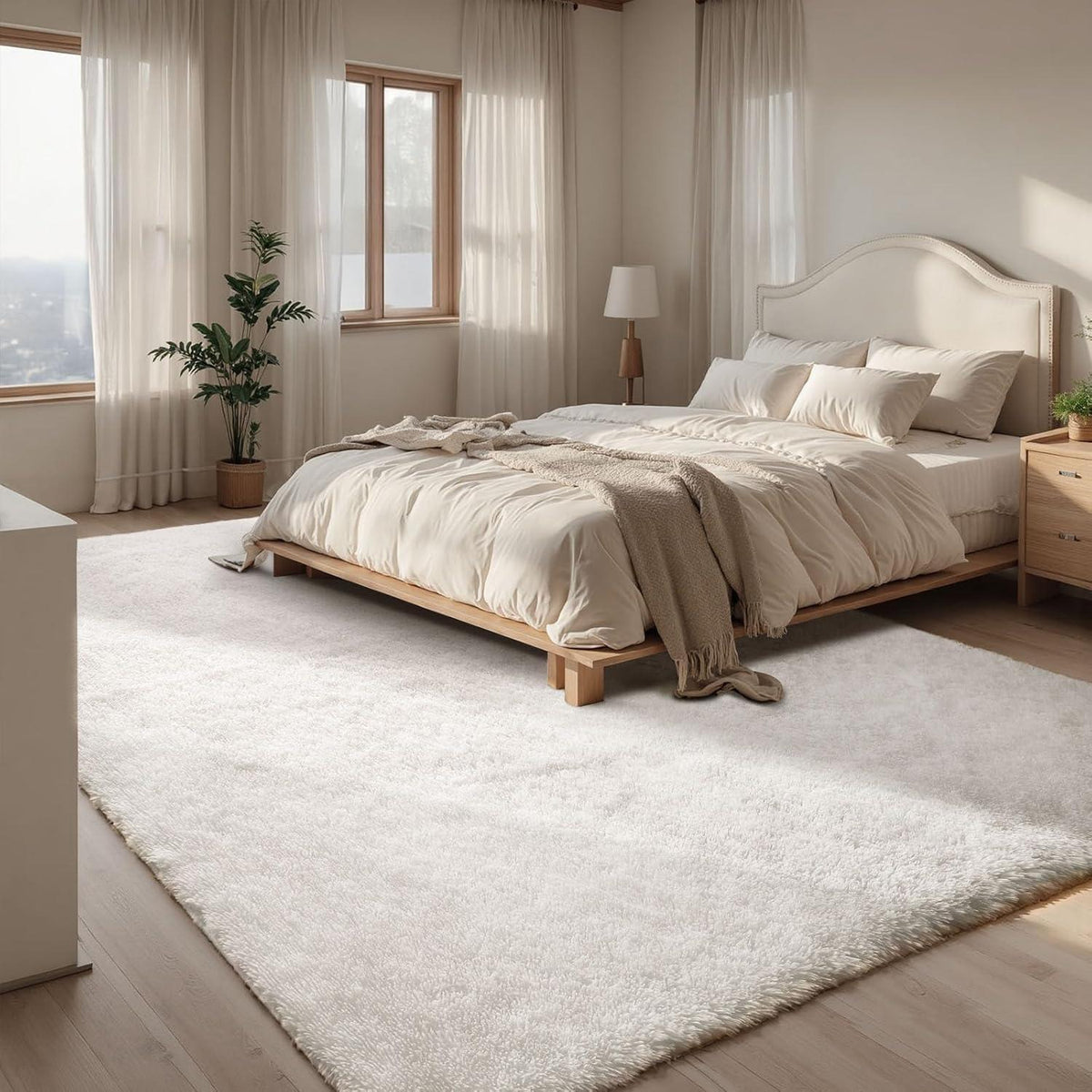 Grauer Hochflor Teppich 240x340 – Flauschiger Wohnzimmerteppich Waschbar