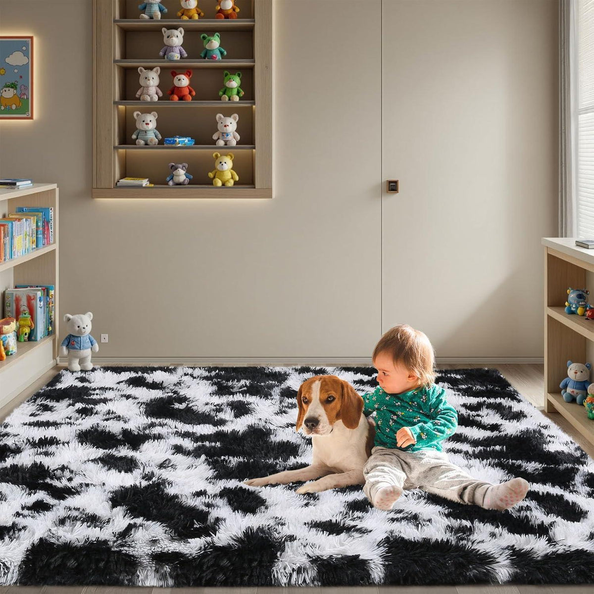 Hochflor Teppich Grau 200x300 – Flauschiger Wohnzimmerteppich Anti-Rutsch