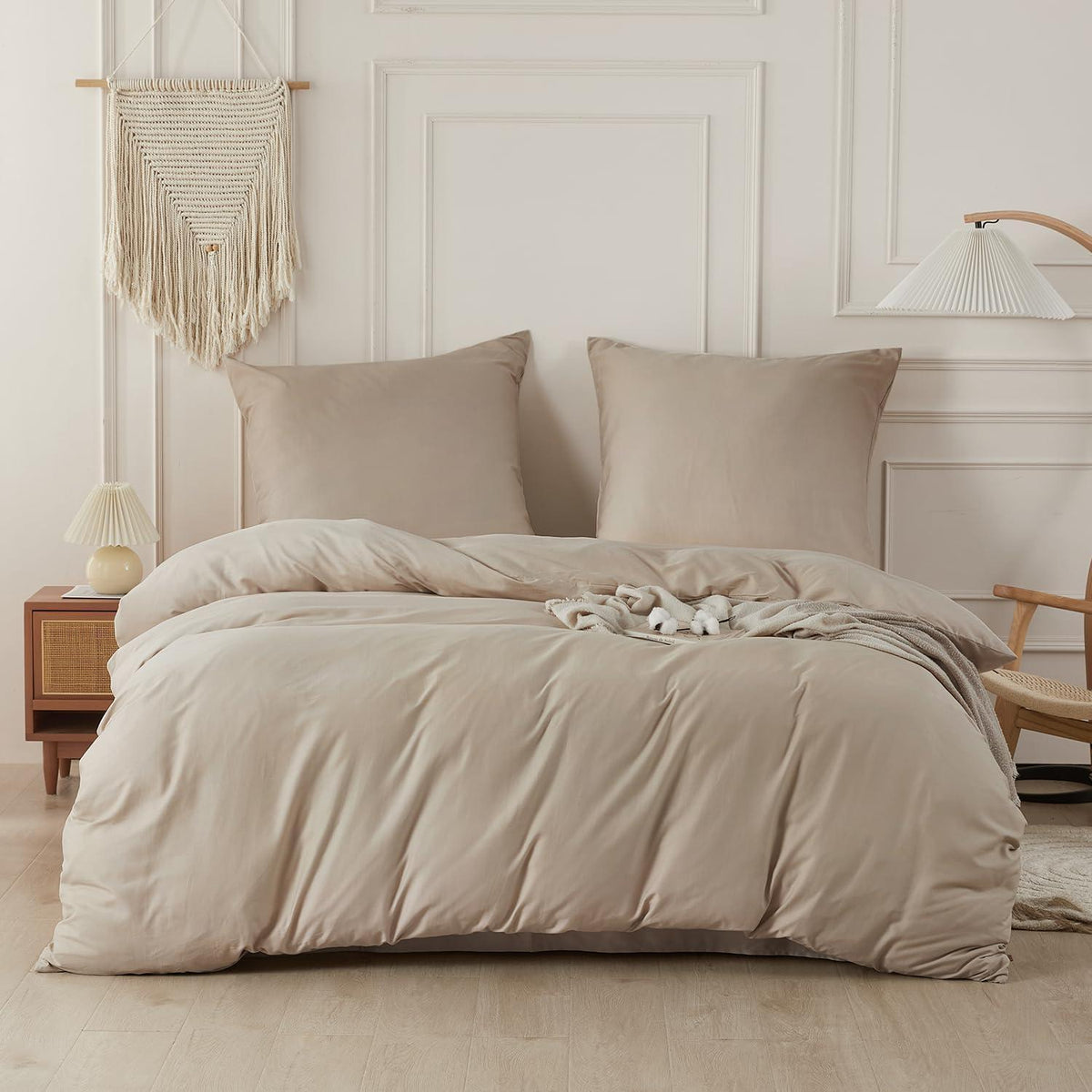 Baumwoll Bettwäsche Set 200x200 Beige | 3-teilig