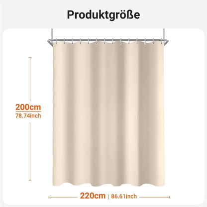 Duschvorhang 220x200 cm Beige, Wasserabweisend, Beschwerter Saum