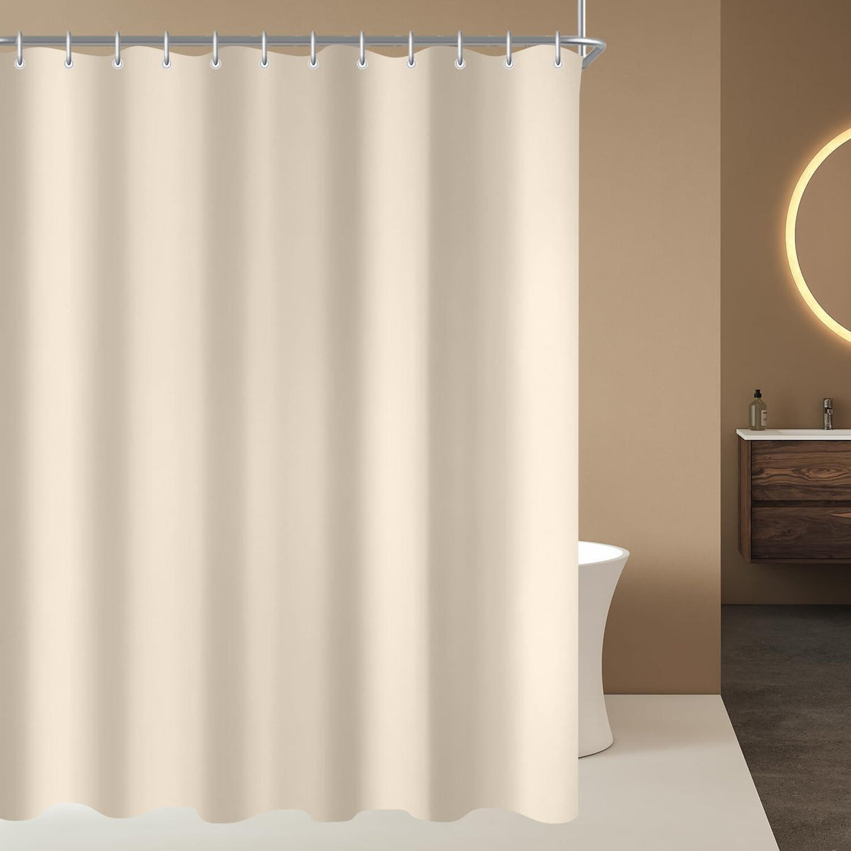 Duschvorhang 220x200 cm Beige, Wasserabweisend, Beschwerter Saum