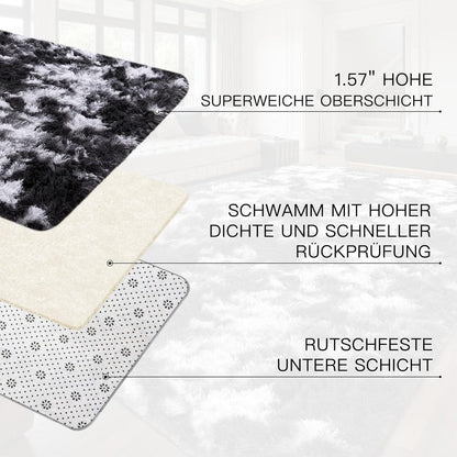 Hochflor Teppich Grau 200x300 - Waschbar & Rutschfest