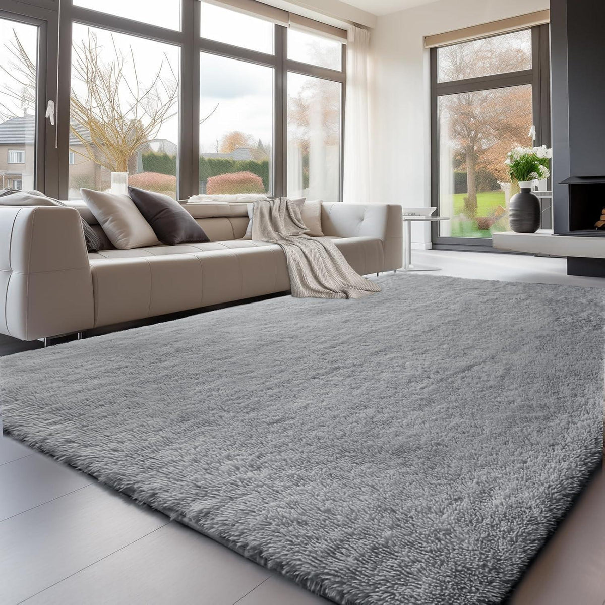Flauschiger Hochflor Teppich Braun 275x370 cm – Wohnzimmer & Schlafzimmer