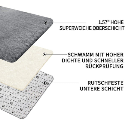 Hochflor Teppich Grau 240x300 - Flauschiger Wohnzimmerteppich Waschbar