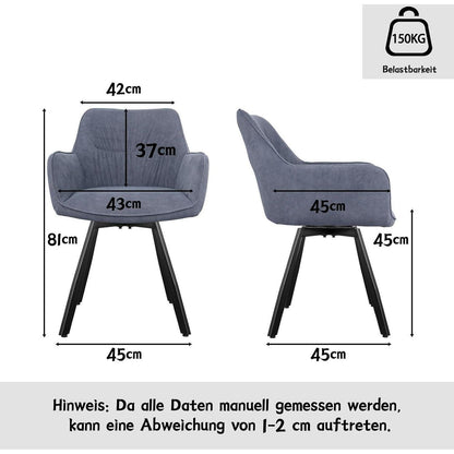 Drehbare Esszimmerstühle Grau 6er Set mit Armlehnen