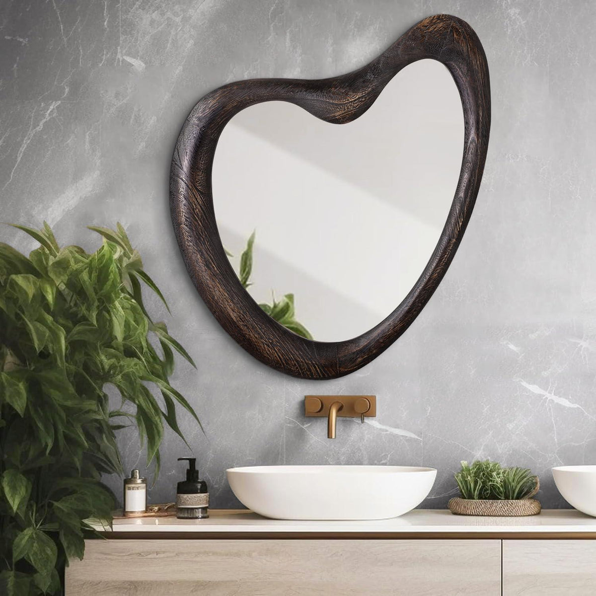 Asymmetrischer Wandspiegel 70x50cm – Rustikaler Badezimmer Spiegel