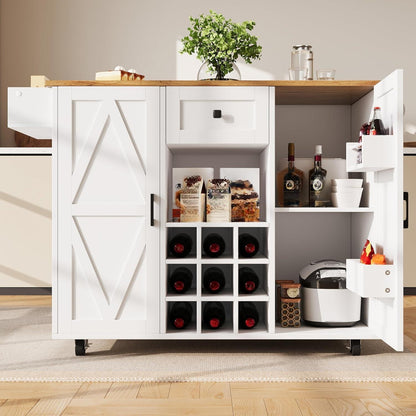 Klappbarer Küchenwagen mit Weinschrank & Schublade, Weiß
