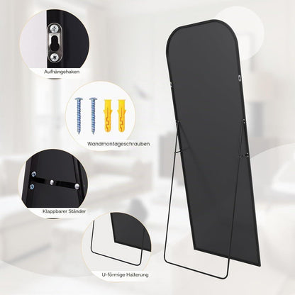 Gewölbter Standspiegel 180x76cm mit schwarzem Aluminiumrahmen
