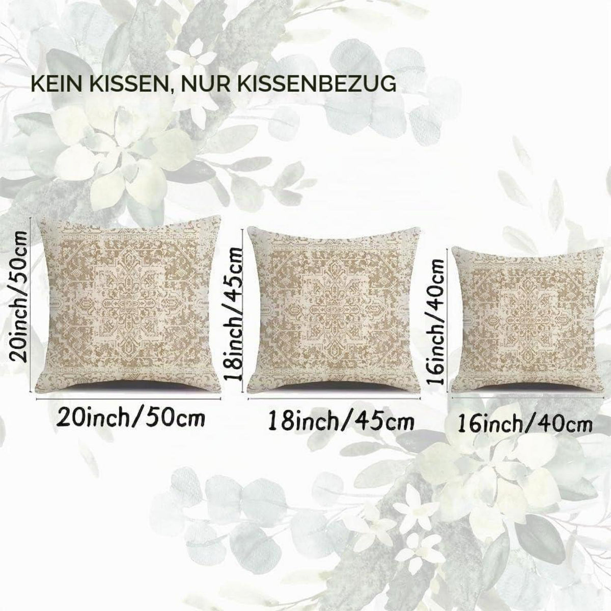 Böhmischer Kissenbezug 40x40 - 2er Set Outdoor Wasserdicht Beige