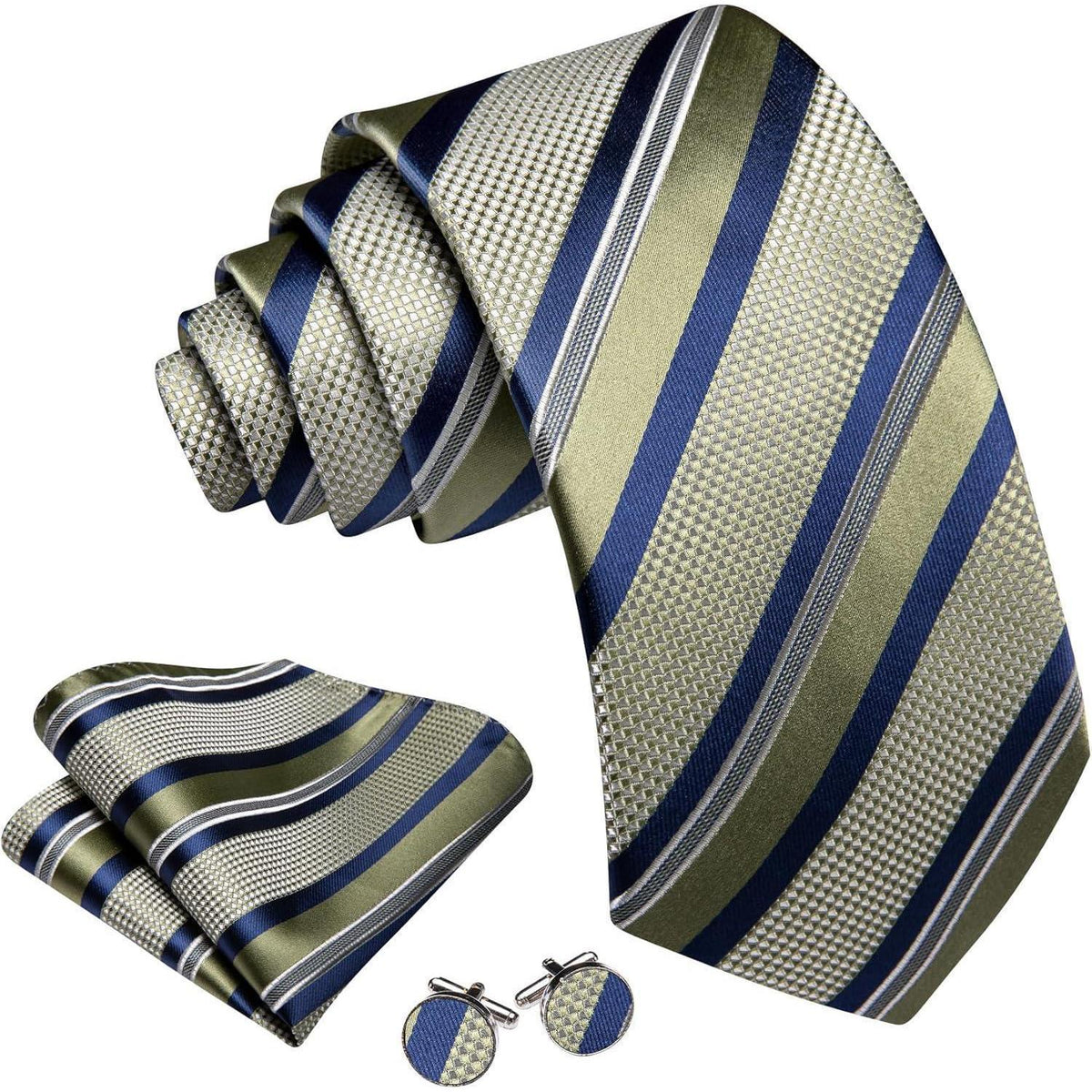 Herren Seiden Krawatten Set mit Einstecktuch und Manschettenknöpfen