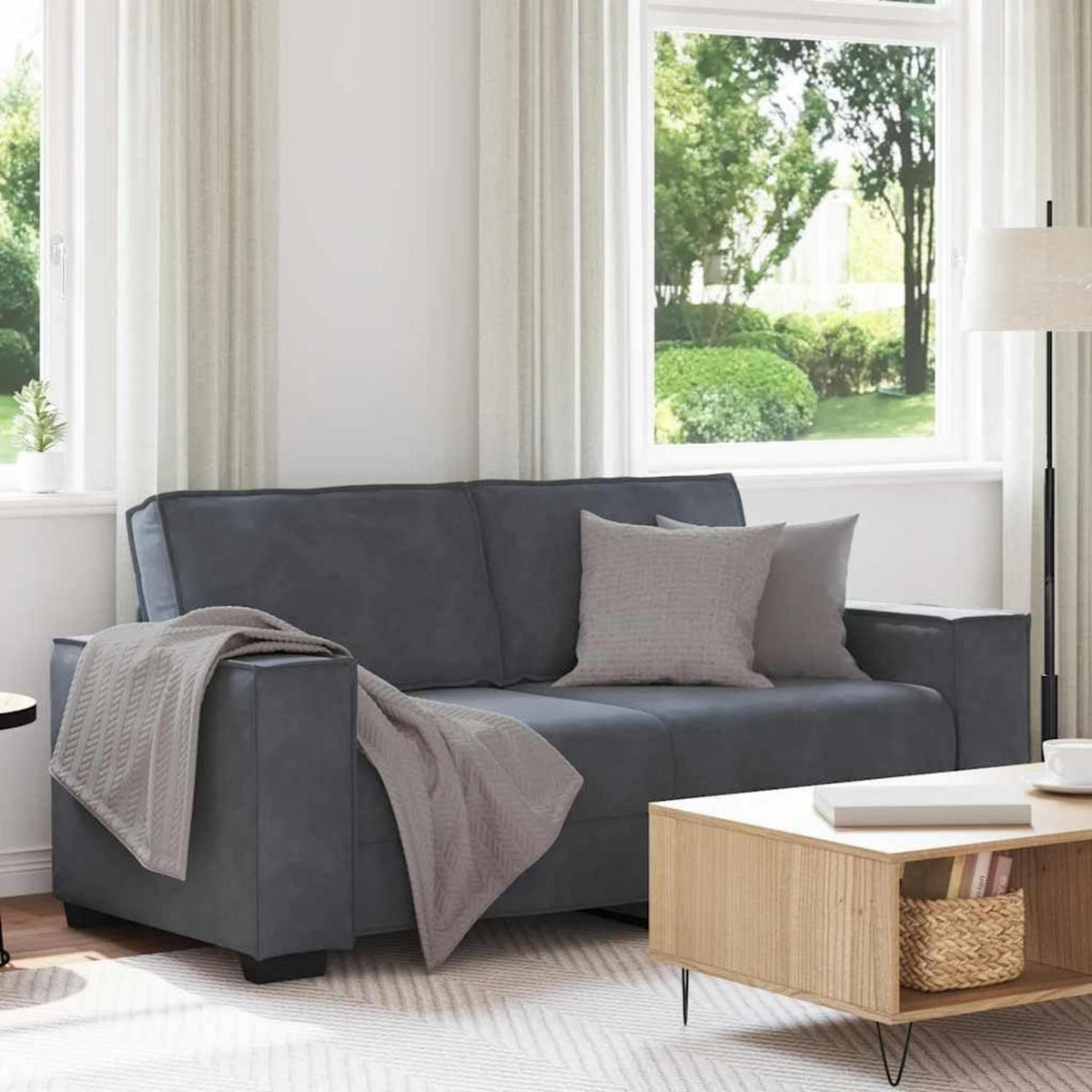 IKAYAA 2-Sitzer Sofa Dunkelgrau – Modernes Mini Sofa 140cm