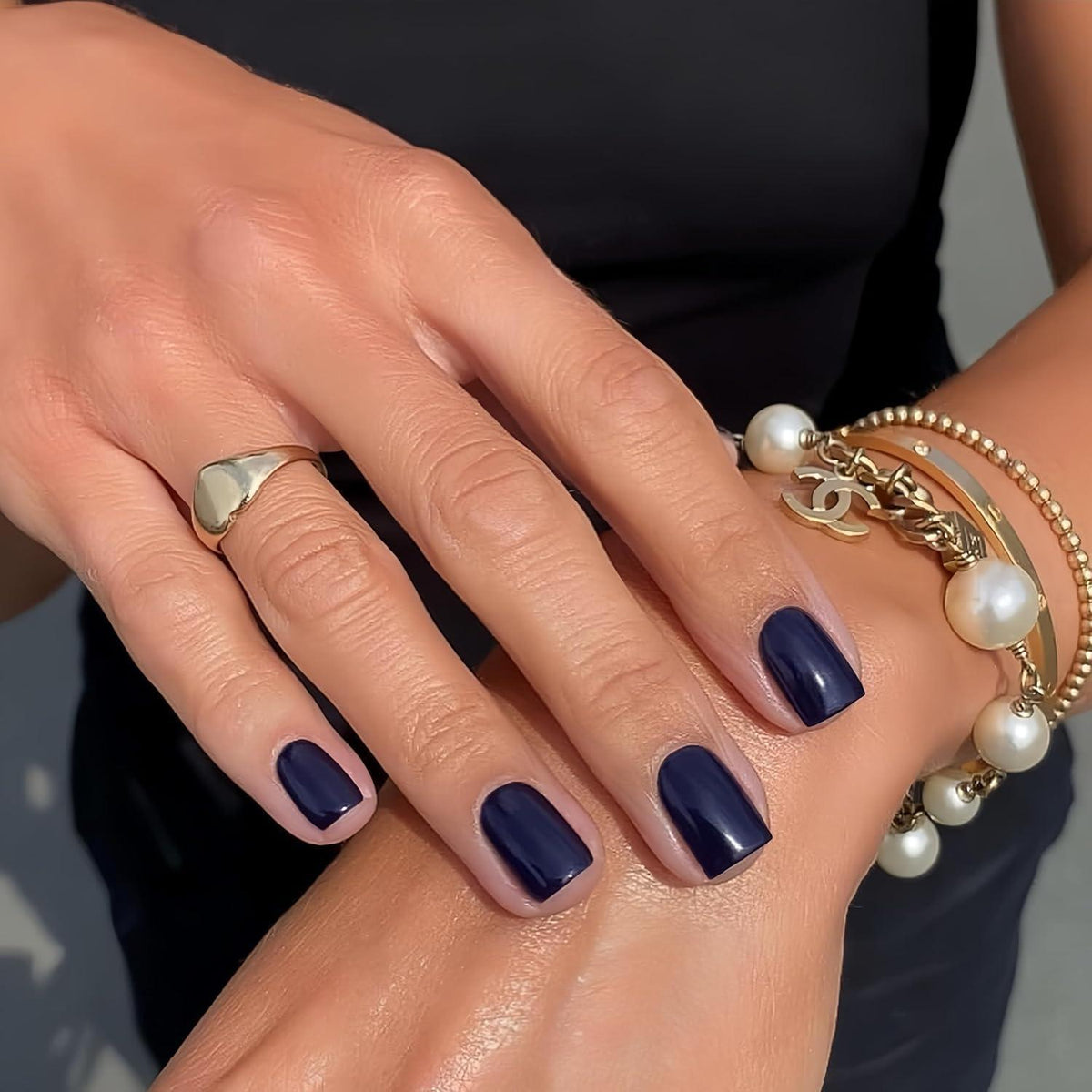 Marineblau Press On Nails - Kurze, Eckige Falsch Nägel zum Aufkleben