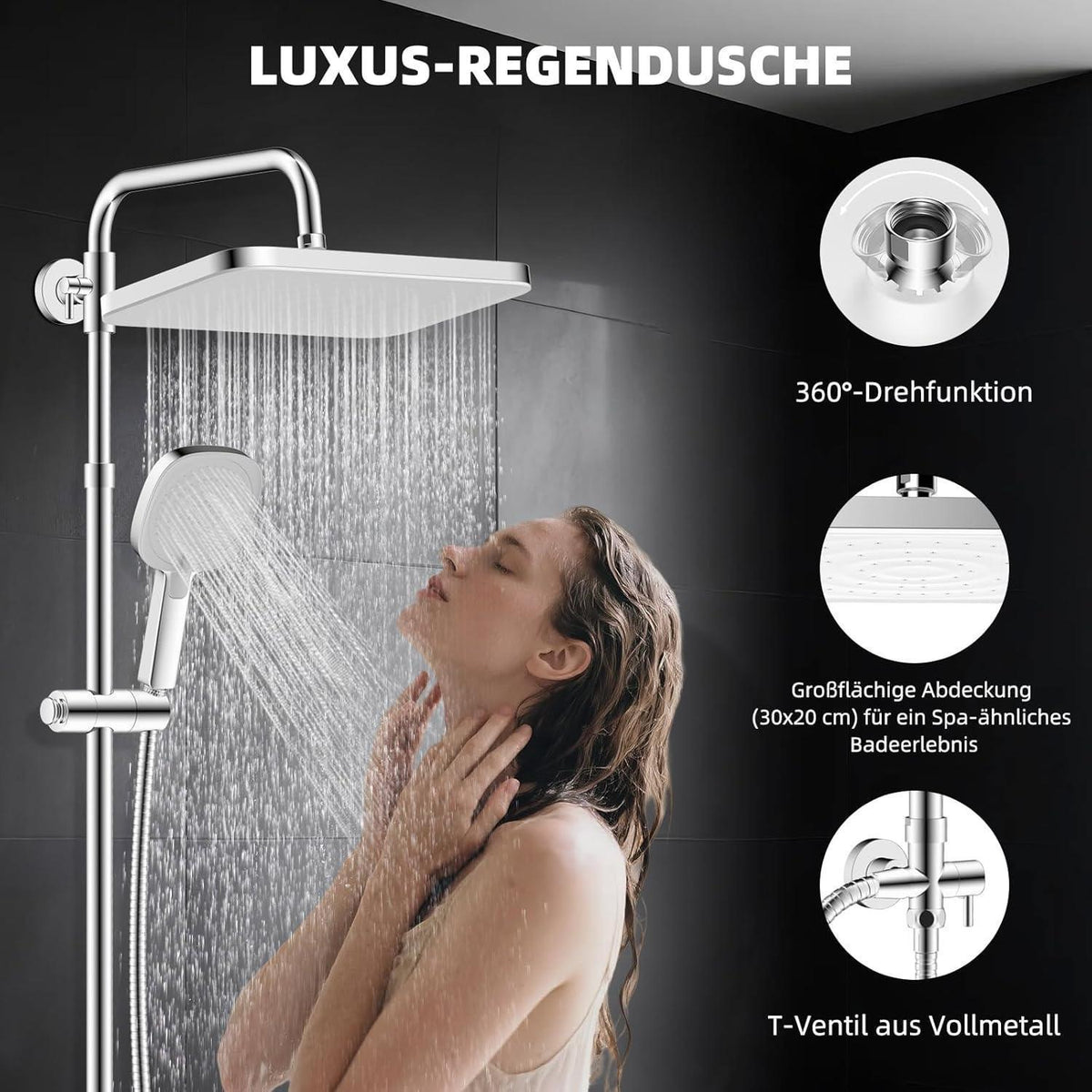 Selbstreinigendes Regenbrause-Set mit Edelstahl Duschstange