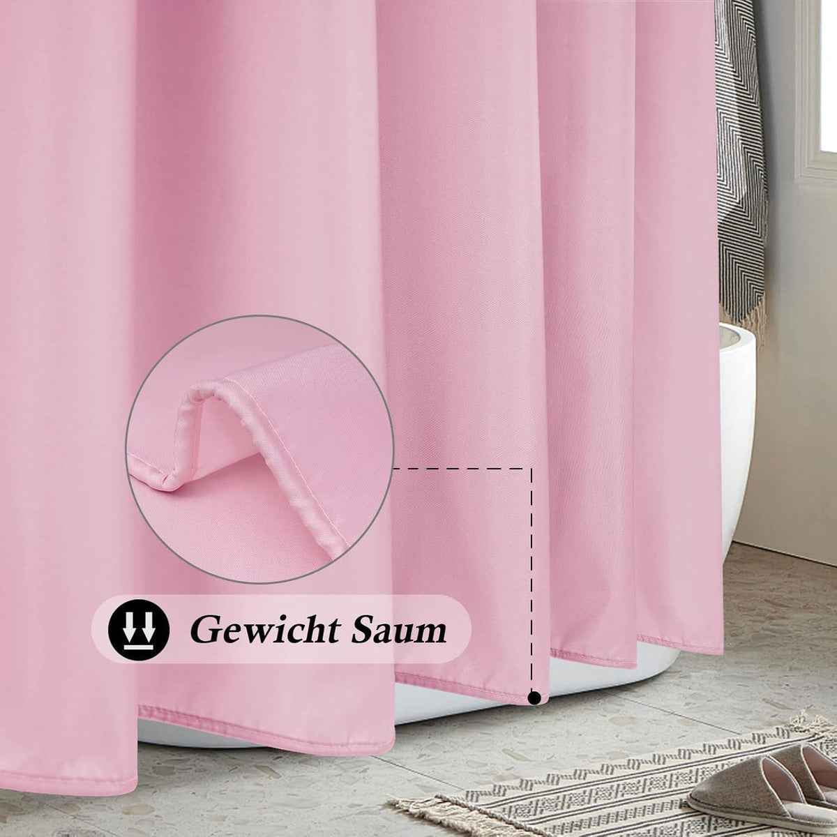Rosa Duschvorhang 180x220 cm – Textil, Waschbar & Wasserdicht