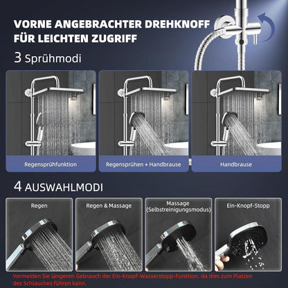 Selbstreinigendes Regenbrause-Set mit Edelstahl-Duschstange Schwarz