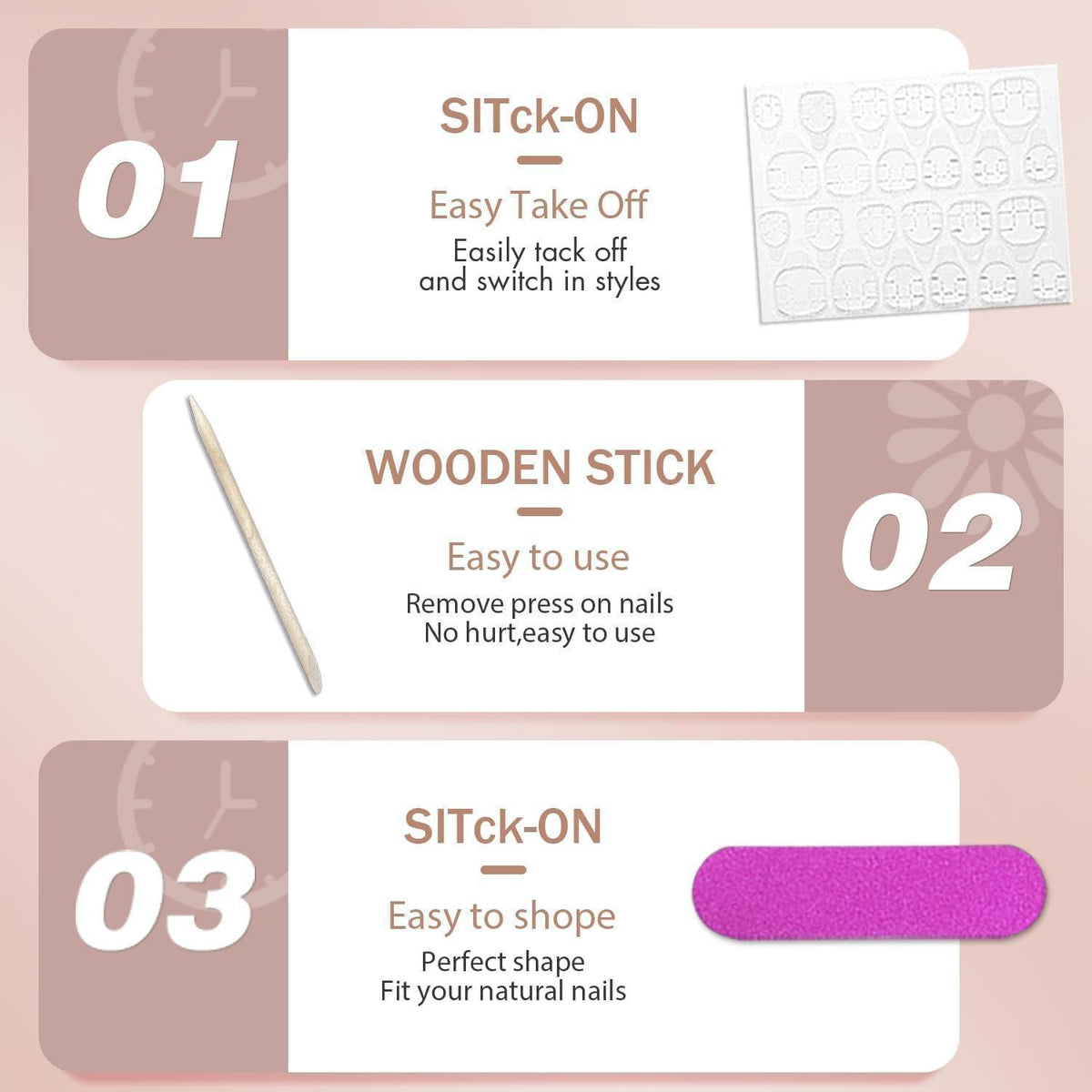 Beige Press On Nails Kurz – Mandelform, 24 Stück Set