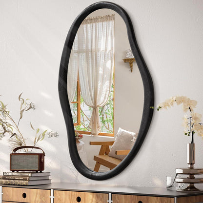 Asymmetrischer Wandspiegel Holz Schwarz 85x55 cm – Dekorativer Schminkspiegel