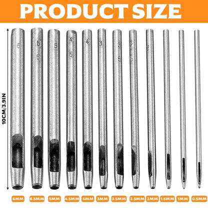 12tlg. Locher Set Edelstahl 0.5-6mm für Leder & Stoff