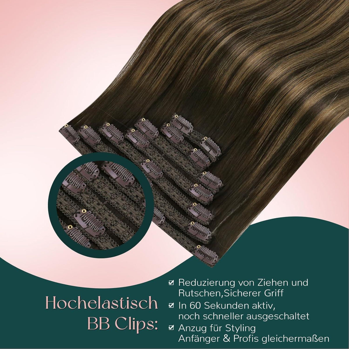 Clip-In Echthaar Extensions Braun Ombre Balayage