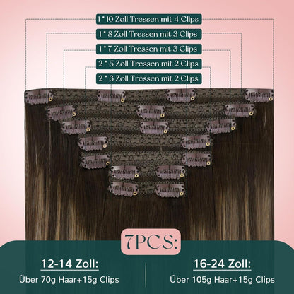 Clip-In Echthaar Extensions Braun Ombre Balayage