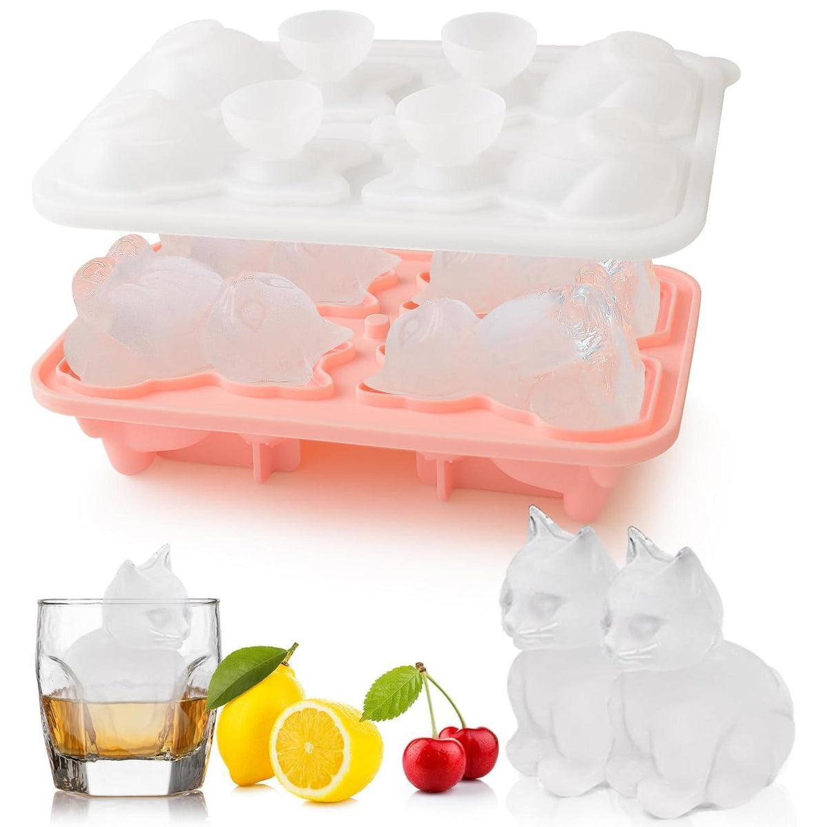 Silikon Eiswürfelform Katze – 3D Eiswürfelbehälter mit Deckel