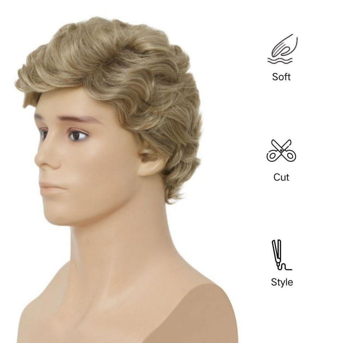 Kurze blonde Männerperücke lockig, hitzebeständig
