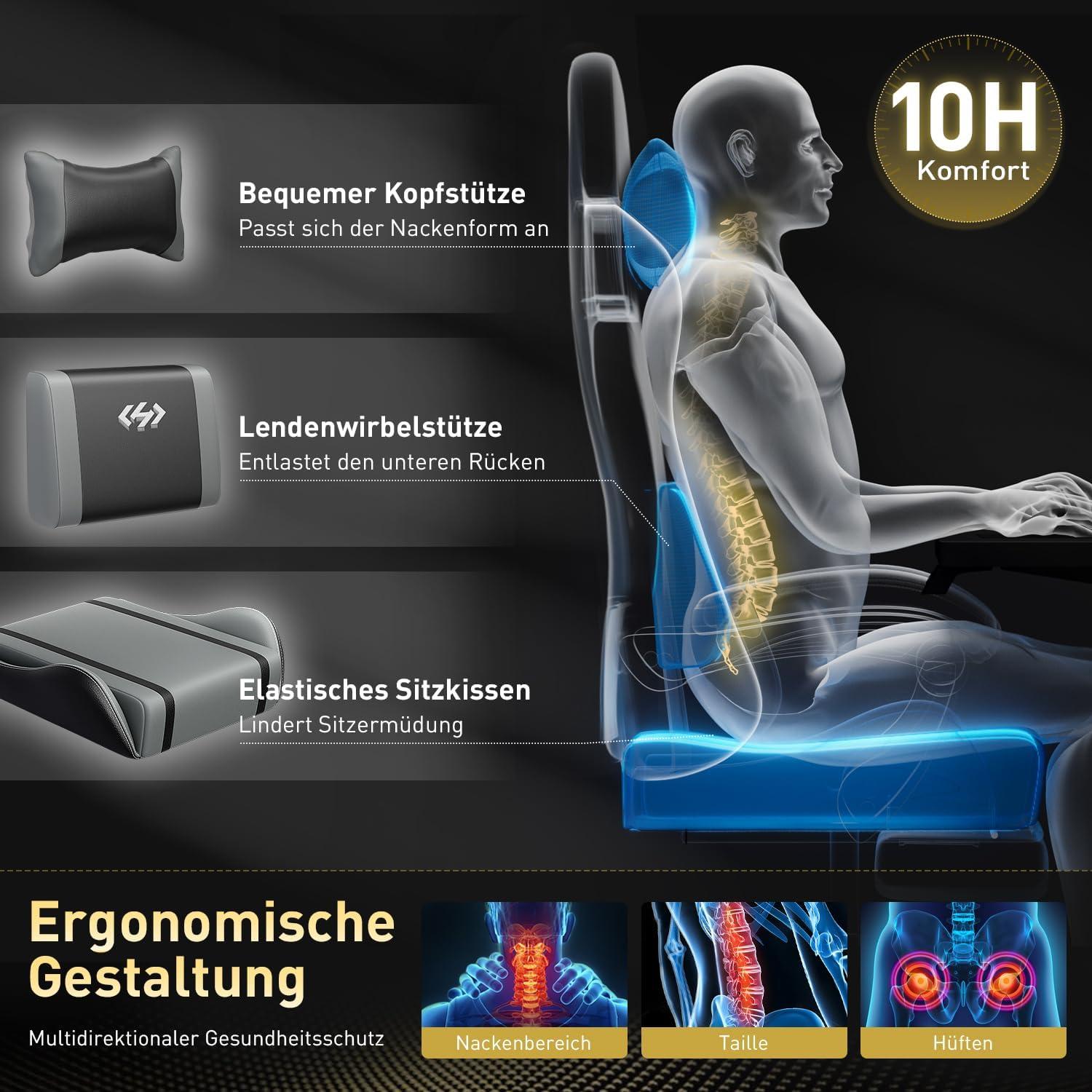 Gaming Stuhl Ergonomisch Bürostuhl Racing Gamer Stuhl 150 kg Schwarz-Grau