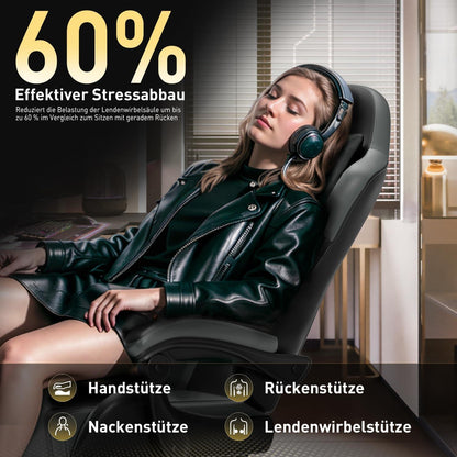Gaming Stuhl Ergonomisch Bürostuhl mit Kopfstütze Lendenkissen 150 kg